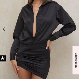 House of CB ‘Maddie’ Black Satin Draped Mini Dress size M